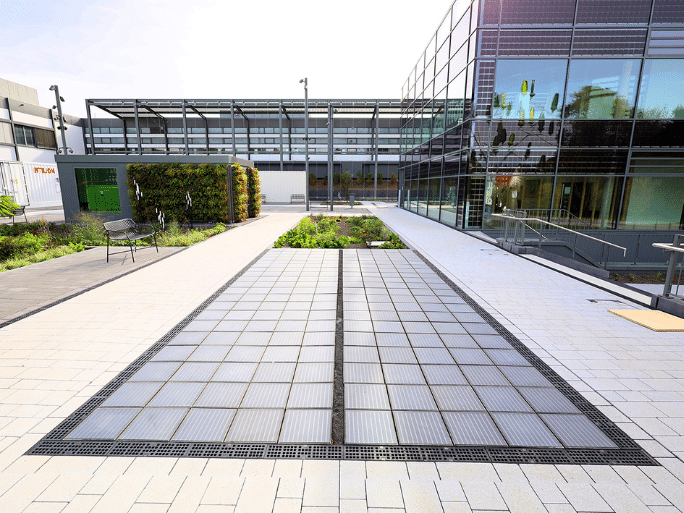 PLATIO solar pavement installed in front of thw HQ of Phoenix Contact Gmbh
